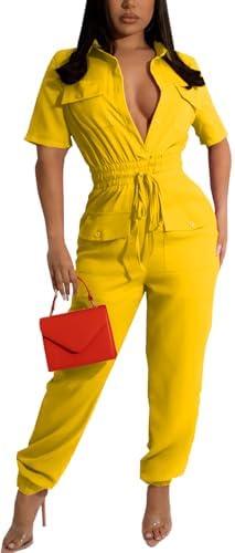 ZonJie Sexy Jumpsuits for Women Summer Plus Size Short Sleeve Party Rompers Dressy Club Wide Leg Long Pants Size XL