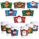 Faccito 24 Pieces Christmas Coffee Cup Sleeves Bulk for 12 oz, 16 oz Christmas Disposable Corrugated Paper Cup Sleeves with Snowman Santa Reindeer Pattern for Tea Hot Chocolate Cocoa Cold Beverage