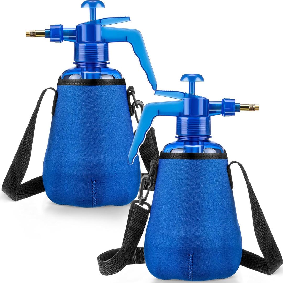 2 Pcs 1.5 Liter Misters Spray Pump Bottle with Full Neoprene Jacket and Built in Carrying Strap Garden Plant Mister Spray Bottle for Spring Personal Cooling Plants Spray Watering(Blue)
