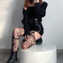 Halloween Spider Web Gothic Stockings, Women's Fishing Net Stockings, Halter Pantyhose, Bat Spider Web High Socks, Striped Mesh Stockings (Black)