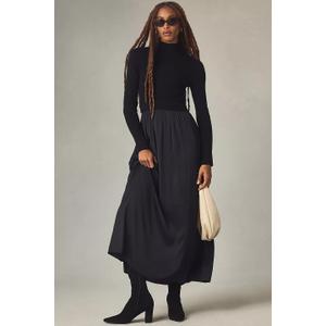 Lauweion Womens Turtleneck Maxi Sweater Dresses Long Sleeve Knit Pullover Jumper Fall Winter Flowy Modest Long Black Dress (Medium)