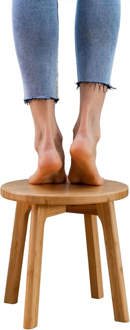 GOBAM Bamboo Step Stool, 11.8 inches - Portable Wooden Stool for Adults, Kids, Kitchen, Bathroom, Bedroom, Toy Room - 300 lbs Capacity