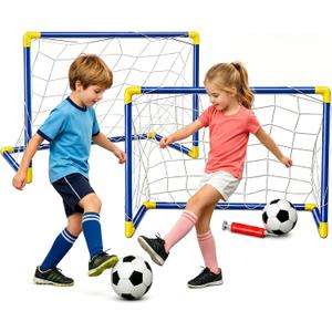 2-Pack Soccer Goal Set for Kids, Portable Soccer Goals with Ball & Pump - Indoor Outdoor Backyard Training Toy, Birthday Gift for Toddlers Boys Girls Ages 3-8, 23" W×18" H×12" D