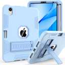 CCMAO for iPad Mini 7 A17 Pro Case, iPad Mini 6th/7th Generation Case (2021/2024), with Pencil Holder and Kickstand, Heavy Duty Shockproof Hybrid Three Layer Protective Cover, Light Blue