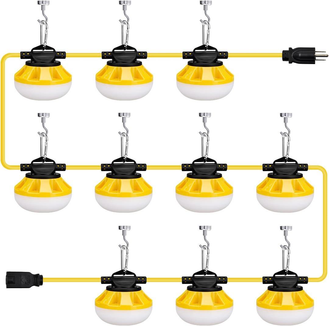 [3-Prong] 100ft LED Construction String Lights, 100W 14000lm LED String Work Lights, Construction Temporary Lights, ETL Listed (100ft 3-Prong)