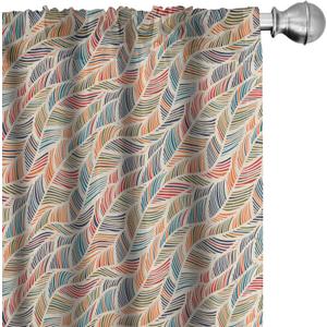 Ambesonne Boho Window Curtains Pack of 2, Abstract Feather Wave Pattern with Retro Look and Colorful Short Lines Curves, Lightweight Set with Rod Pocket, 4 Panels of - 28" x 84", Pastel Ivory