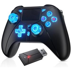 Dinosoo RGB Wireless Controller for PS5 with LED Light, Compatible with Playstation 5|Playstation 4|PC, Supports Remap and Adjustable Turbo, Controller Full Functions Support, with 2.4g Adapter