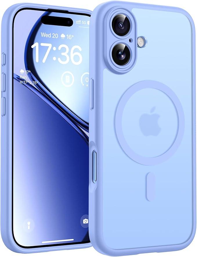 TOCOL for 17 Case, Full Camera Protection, Builtin Magnetic Ring, Compatible with Magsafe Charger, Drop Protection, Translucent Matte Phone Case for 17 6.3 inch (Light Blue)