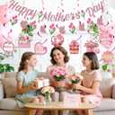 Happy Mother's Day Decorations, Mother's Day Banner Garland with Hanging Swirl Decorations, Pink Floral Mom Party Decor Set for Ceiling Home Party Backdrop Celebration