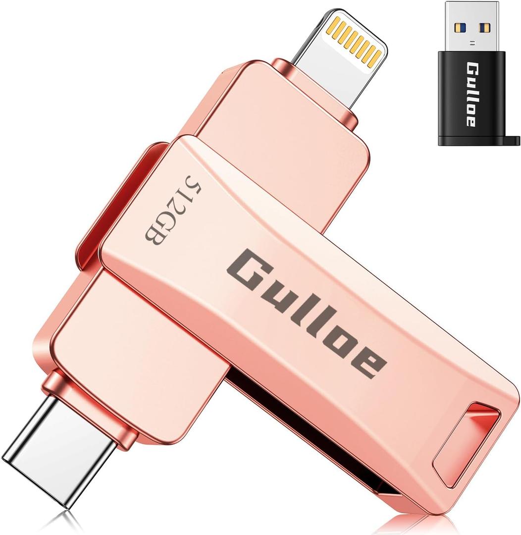 Gulloe 512GB Flash Drive Intended for iPhone, Plug and Play, No Application Required, Memory Stick Storage for Photos and Videos Backup, Compatible with iPhone iPad Android PC (Rose Gold)