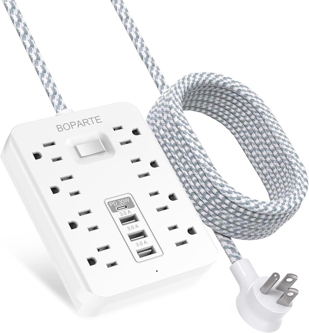 Surge Protector Power Strip, 10 Ft Extension Cord with PD 30W USB C Port, 8 AC Outlets and 3 USB A Ports for Home, Office, Dorm Essentials, 1700 Joules, White
