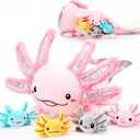 Aoriher 5 Pcs Axolotl Plush Set 24 Inch Mommy Axolotl Stuffed Animal with 4 Cute Plush Babies in Belly Soft Cuddly Plushie for Kids Sleeping Birthday Graduation Valentine Gift Party Favors(Pink)