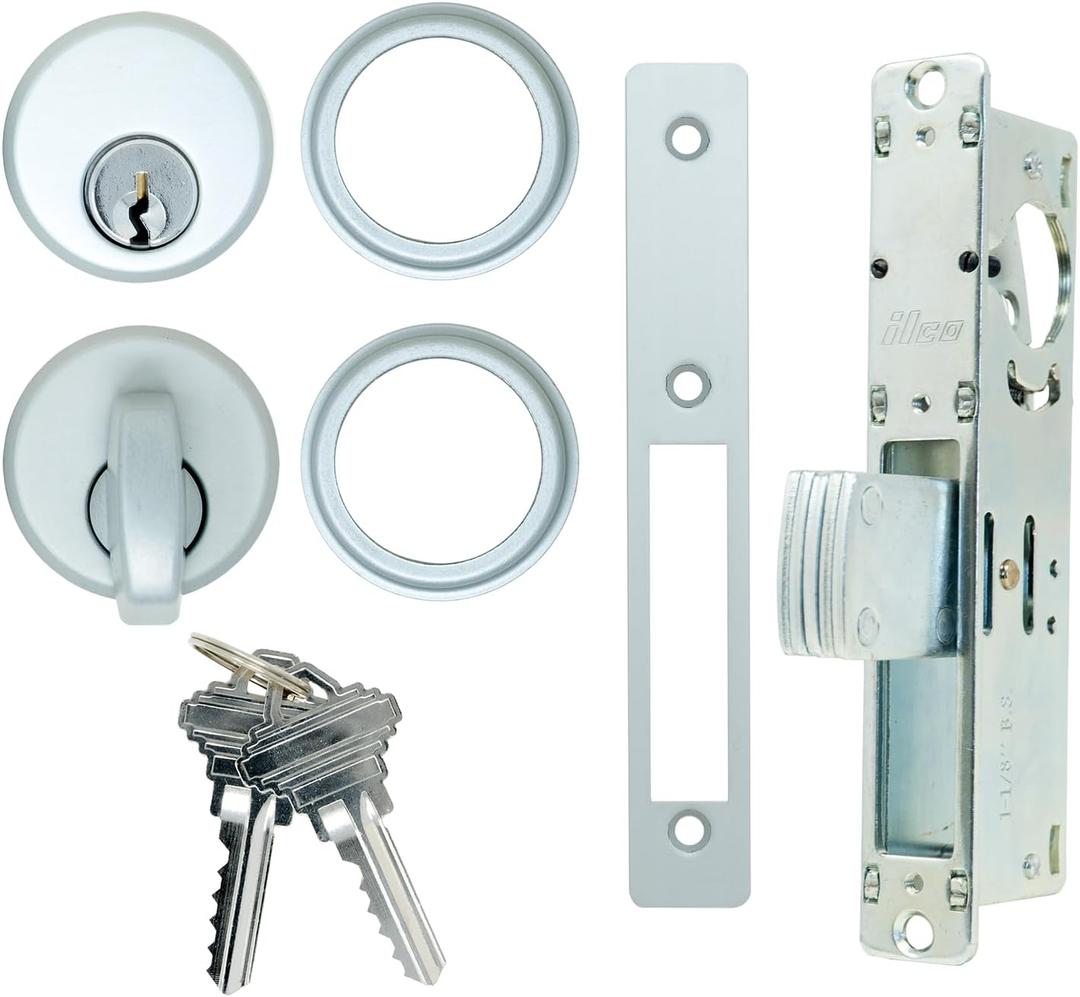 Summit DOORWARE Mortise Cylinder Deadlock Bolt with Keys | Thumbturn Cylinder Adams Rite Replacement Parts | Mortise Lock Replacement Kit for MS1850S Series Locks | Aluminum Finish - 31/32" Backset