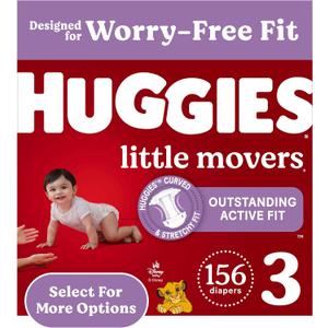 Huggies Size 3 Diapers, Little Movers Baby Diapers, Size 3 (16-28 lbs), 156 Count (6 packs of 26)