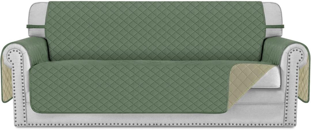 Deeky Couch Cover, Sofa Covers for 3 Cushion Couch, Dog Couch Cover Protector, Reversible and Water Resistant Furniture Covers for Pets with Foam Sticks & Elastic Straps, Sofa, Greyish Green/Beige (Large)