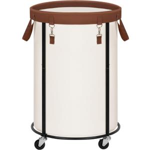 STORAGE MANIAC Rolling Laundry Hamper with Wheels 110L Laundry Basket, Round Laundry Cart with Metal Frame and Removable Bag, Clothes Hamper for Bedroom, Bathroom, Dorm Room, Laundry Room, Beige