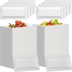 Hotop Disposable Rectangle Plates White Rectangle Serving Platter Heavy Duty Sugarcane Bagasse Plate for Outdoor Indoor Parties Serve Meals Snacks Deserts Fruits (500 Pieces), Large