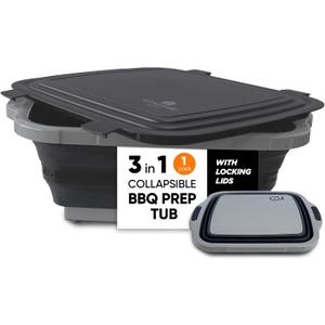 BBQ Prep Tub Collapsible X-Large with Cutting Board, Locking Lid  Meal Prep Food Prep Containers with Lids for Resting Meat 3 Adjustable Height - Ideal for Camping, Picnic, Dish Basin