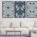 Large Framed Canvas Wall Art, Navy Blue William Morris Pictures, 20"x28"x3, 20" X 28" X 3pcs Framed