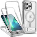 2 x KPV for iPhone 13 Pro Case with 2 Screen Protector,Compatible with Magsafe,iPhone 13 Pro Magnetic Case Clear with Stand (Silver)