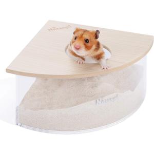 Niteangel Animal Sand-Bath Box: - Acrylic Critter's Sand Bath Shower Room & Digging Sand Container for Hamsters Mice Lemming Gerbils or Other Small Pets (Triangle, Burlywood)