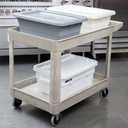 Rubbermaid Commercial Products Heavy Duty 2-Shelf Utility/Service Cart, Medium, Lipped Shelves, Storage Handle, 500 lbs. Capacity, Beige, for Warehouse/Garage/Cleaning/Maintenance