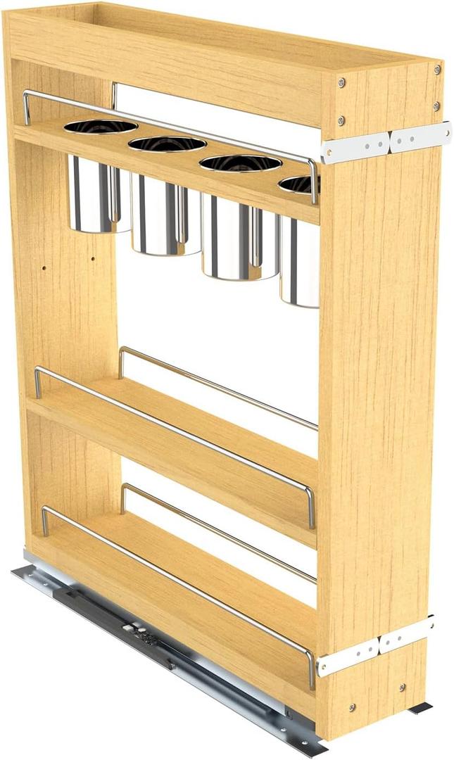 Pull Out Cabinet Organizer 8" Soft-Close Wood Pullout Shelf Organizer for Utilities Kitchen and Bathroom Base Cabinets, Slide Out Spice Rack