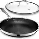 HexClad Hybrid Nonstick 12-Inch Frying Pan with Tempered Glass Lid, Stay-Cool Handle, Dishwasher-Friendly, Oven-Safe Up to 900F, Induction Ready, Compatible with All Cooktops
