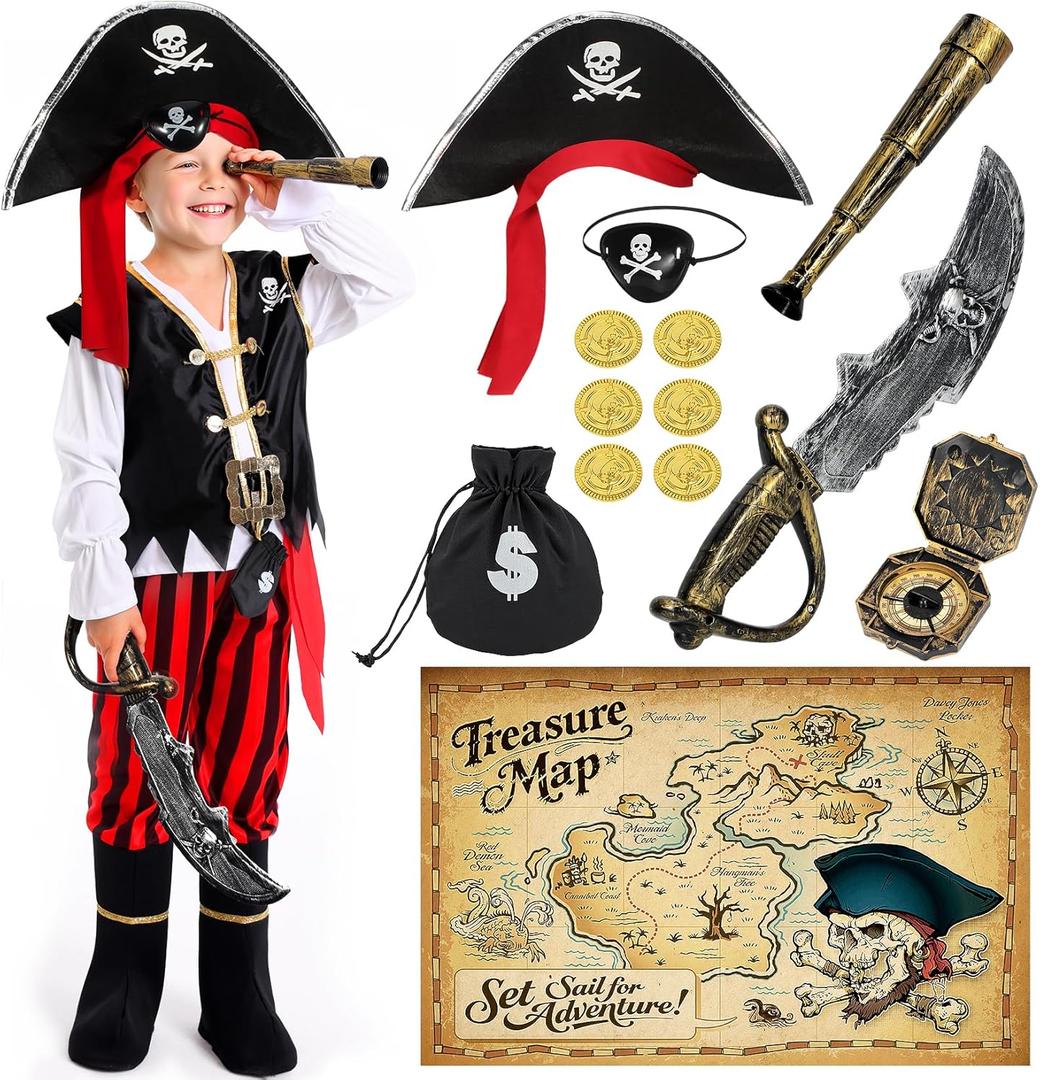 Cocojeci Pirate Costume Kids Boys Halloween Costume,Halloween Costumes for Boy,Toddler Pirate Costumes for Role Play Dress Up, M