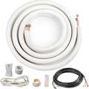 ICOOL 16 Ft. Mini Split Line Set, 1/4" & 1/2" O.D. Twin Copper Pipes, 3/8" Thickened PE Insulated Coil Copper Line for Air Conditioner HVAC Refrigeration and Heating Equipment, with Fittings