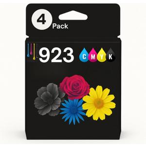 Amazink 4 Pack Ink Cartridge Compatible with HP 923XL 923. Includes Black, Cyan, Magenta and Yellow Cartridges. 923e Works with Printers OfficeJet 8120, 8130, OfficeJet Pro 8135e, 8138e, 8122e.