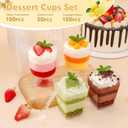 mwellewm 300 Packs Dessert Cups with Spoons, 5 OZ Mini Clear Plastic Dessert Parfait Cup for Party, Square Dessert Shot Glasse Round Goblet Small Reusable Fruit Ice Cream Pudding Appetizer Cup Bowls