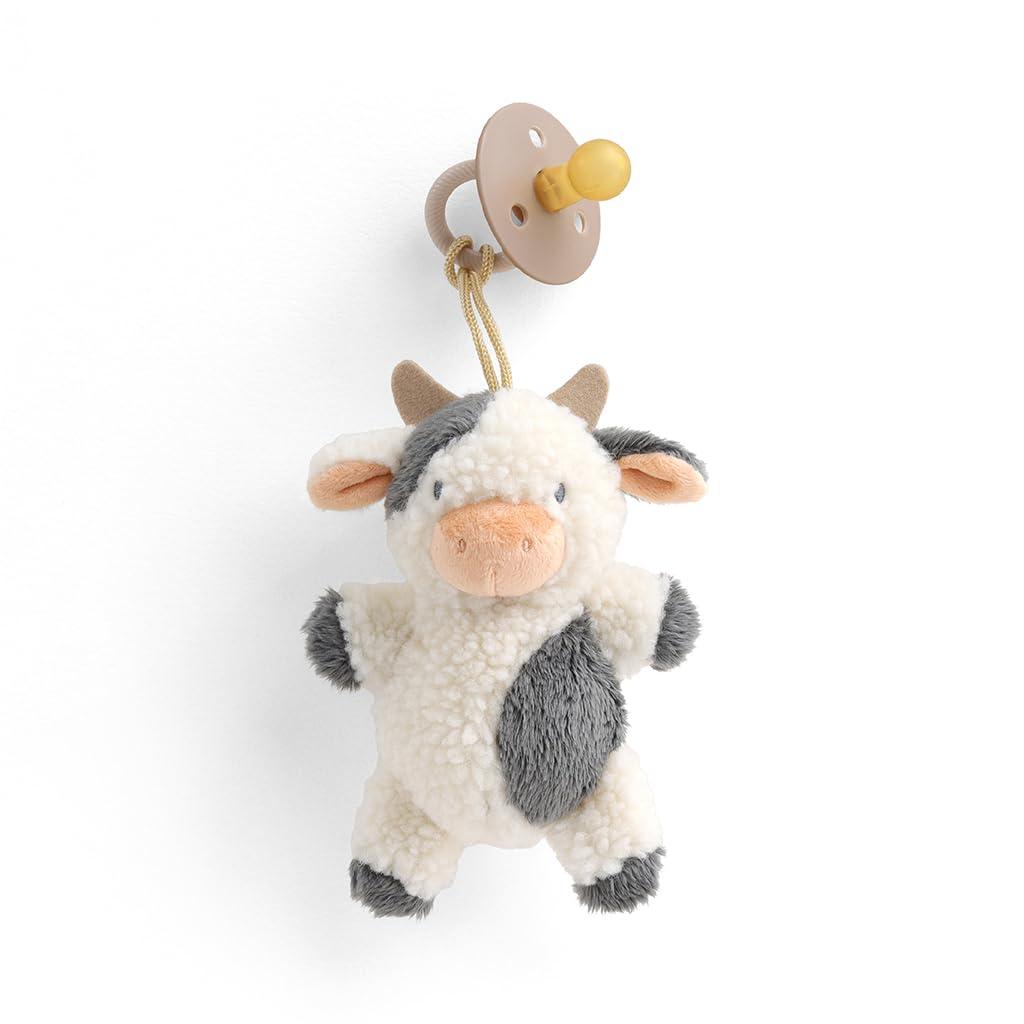 Itzy Ritzy Pacifier & Lovey Set - Natural Rubber Pacifier with Stuffed Animal Lovey - Detachable Plush Cow Binky Holder & Coordinating Natural Rubber Binky, Ideal for Ages 0-6 Months (Cow) (1 Count (Pack of 1))