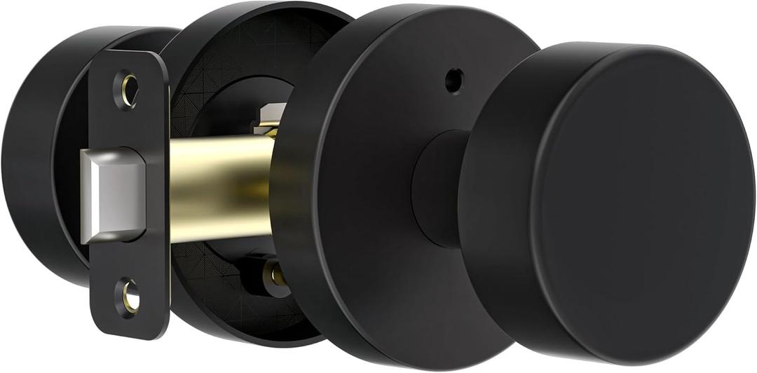 Matte Black Door Knobs Interior Black Privacy Door Knob with Lock, Heavy Duty Round Vintage Door Handle for Bedroom Bathroom (1 Pack Privacy)