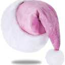 Set of 2 Pack, Eoocan Santa Hat, Santa Hat for Kids, Unisex Velvet Comfort Light Pink Christmas Hats Extra Thicken Classic Plush for Christmas New Year Festive Holiday Party Supplies