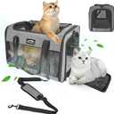 Soft-Sided Large Cat Carrier for 2 Cats, Spacious Foldable Pet Travel Carrier for Large Cats up to 25 Lbs, Double Cat Bag with Shoulder Strap, 20x13x13 Inch, Fits Maine Coon and Small Dogs, Grey