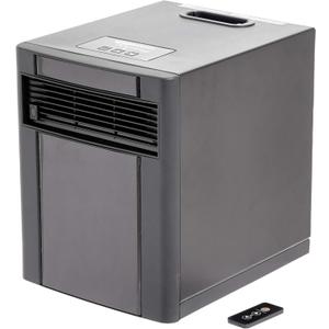Amazon Basics Portable Space Heater with Remote Control, Adjustable Thermostat, Indoor Use, Energy-Saving Setting, LED Display 1500W, 11.4"D x 14.5"W x 14.7"H, Black