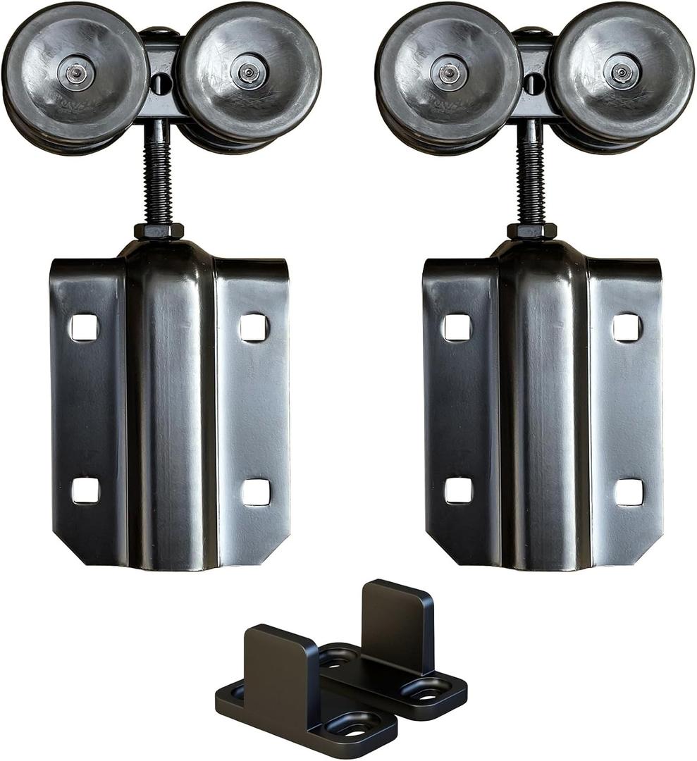 DIYHD Heavy Duty Exterior Sliding Door Roller Hanger Kit, 300 lbs Capacity
2 Pack, Nylon Coated Wheels, Adjustable Barn Door Hangers with L Guides, Fits 1-3/8" to 2" Thick Doors
