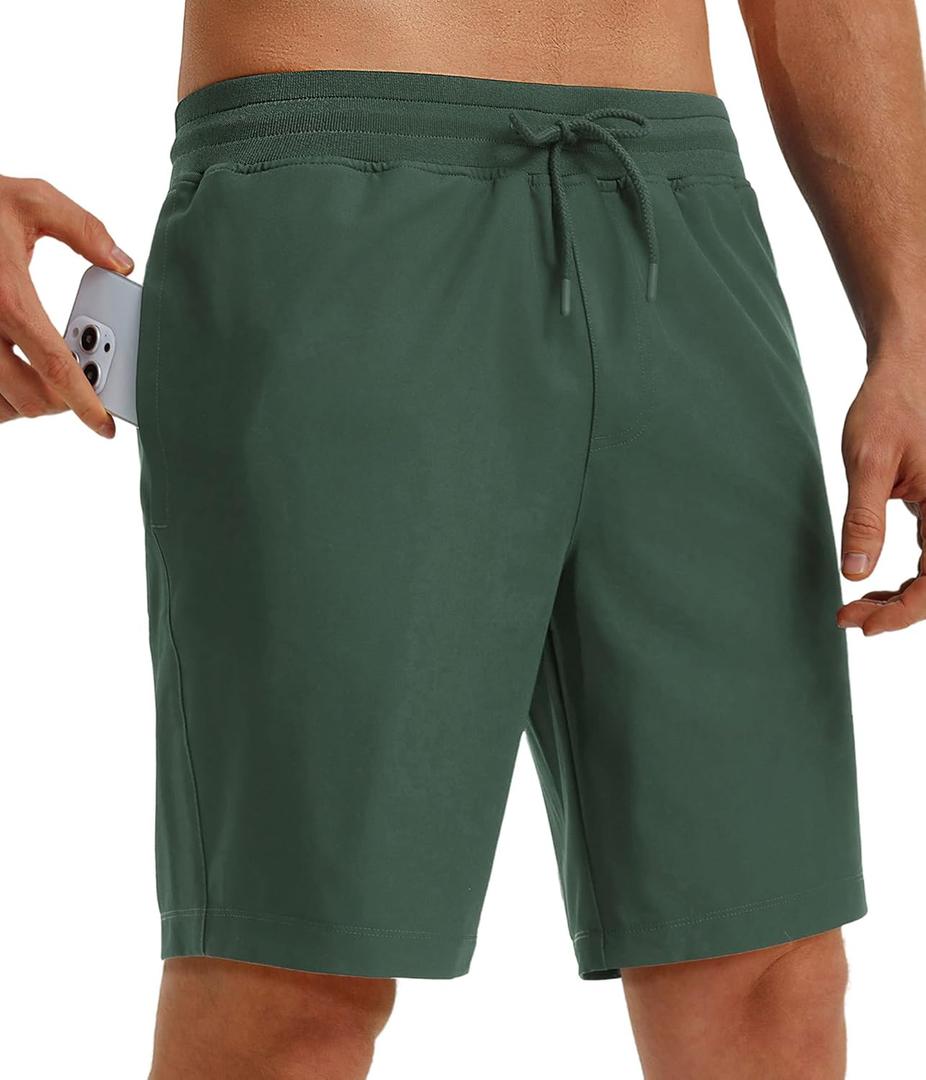 M MAELREG Mens Athletic Shorts with Zipper Pockets 7"/ 9" Lightweight Quick Dry Sports Gym Workout Running Shorts (Large, Pine Grove)