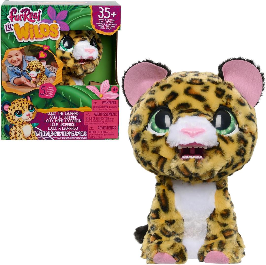 FurReal Lil Wilds Lolly The Leopard Interactive 8-inch Plush Stuffed Animal with Over 35 Sounds and Reactions, 6-Pieces, Kids Toys for Ages 4 Up by Just Play