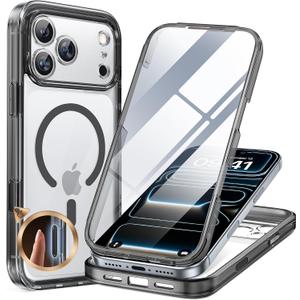 Miracase Magnetic for iPhone 17 Pro Case 6.3" [Compatible with MagSafe] Full-Body Phone Case with Built-in Glass Screen Protector & Camera Control,Drop Proof iPhone 17 Pro Cover, Clear Black