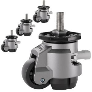 2" Inch Stem Leveling Casters Wheel with Ratchet Handle, 1/2 Inch and M12 Stem Size, Height Adjustable Heavy Duty Casters Set of 4 Total Load 2200 Lbs, Workbench Retractable Caster, T60, Black