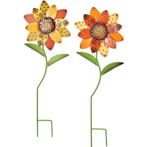 24" Metal Sunflower Outdoor Garden Stake, Set of 2