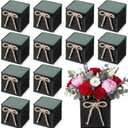 12 Pack Galvanized Square Vases with Floral Foam, 3.5 inch Waterproof Rustic Tin Buckets with Twine Bows, Mini Farmhouse Metal Planter Centerpieces for Wedding Party Table Decor(Black)