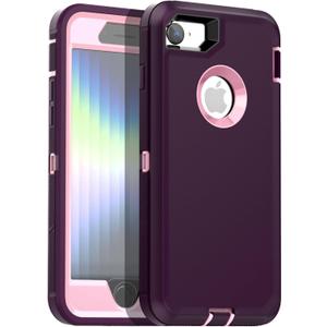 3 x AICase for iPhone SE 2022/3rd/2020/8/7 Case with Built-in Screen Protector,Heavy Duty Drop Protection Full Body Rugged Shockproof/Dust Proof Military Protective Tough for iPhone SE 2022/2020/8/7_8 (Night Purple/Pink(built-in film))
