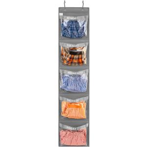 Day of Week Kids Clothes Organizer Weekly Hanging Closet Organizer Monday to Friday School Clothing Storage (GREY)