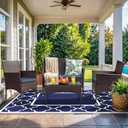 GENIMO 5' x 8' Outdoor Rug Waterproof for Patio Decor, Foldable Reversible Plastic Straw Area Rugs Mat for Camper, Outside Carpet for Rv, Deck, Porch, Picnic, Beach, Balcony, Blue & White