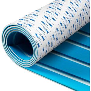 Fullfire EVA Foam Boat Flooring with 3M Self-Adhesive Backing, Marine Decking Faux Teak Deck Sheet for Jon Boats Pontoon Boat Yacht RV Jet Ski Kayak Floor (94" x 35", Blue With White Lines)