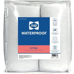 Sealy Baby 2-PACK Fitted Waterproof Infant Crib Mattress Protector Pad and Toddler Bed Cover, Durable and Comfortable Topper, Machine Washable and Dryer Friendly, 52x28- White