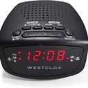 Westclox Dual Alarm Clock Radio 0.6" Red LED Display, FM Radio with 20 Presets, Adjustable Brightness, Snooze & Battery Backup, Digital FM Clock Radio Alarm for Bedrooms (Black)